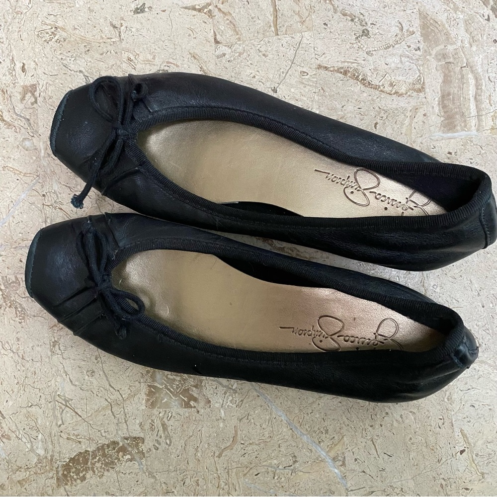 Black Slip On Square Toe Ballerina Flat Jessica Simpson Bow Size 6
